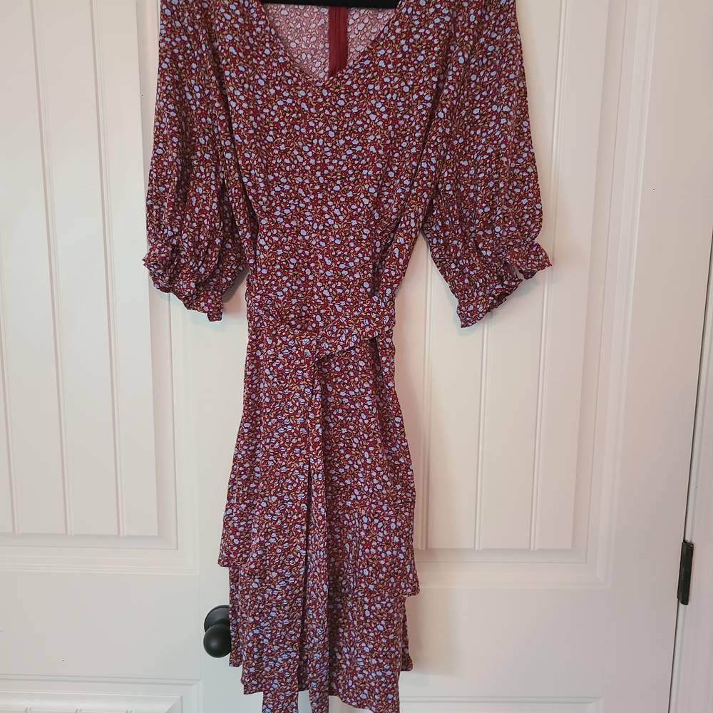 Burgundy Dress With Light Blue Floral Design